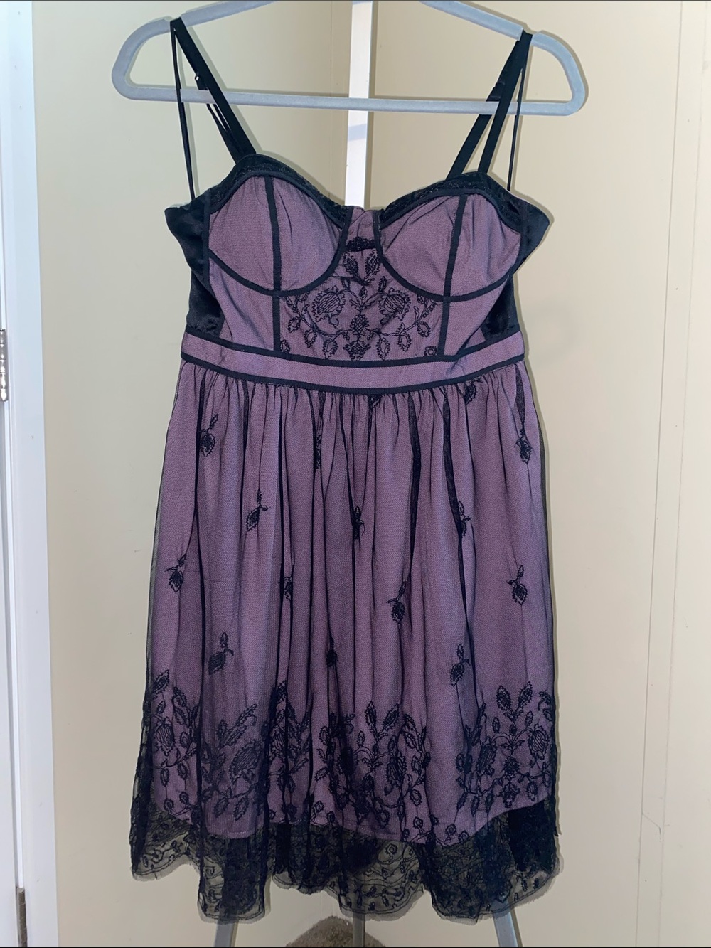 AEO Lavender Purple and Black Lace Bustier Midi Dress